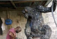 Art contemporain : Un marocain et un Nigérian transforment de vieux pneus en œuvre d’art !